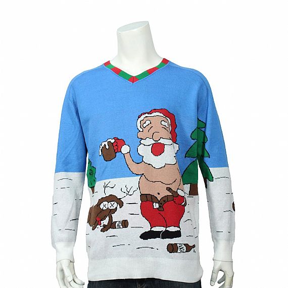 Jacquard Knitted Drunk Santa And Reindeer Ugly Christmas Sweaters