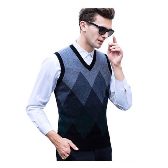 Plaid Jacquard Pattern Men Knit Sleeveless Sweater